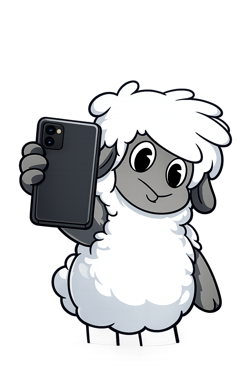 Sheepy holding a phone